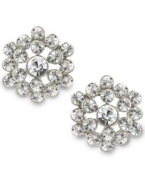 2028 Silver-tone Crystal Cluster Button Earrings