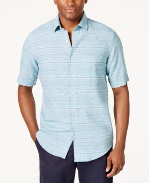 Tasso Elba Men's Linen-blend Striped Shirt, Created For Macy's