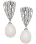 Pearl (7mm) And Diamond (1/5 Ct.t.w.) Drop Earrings In Sterling Silver