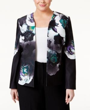 Tahari Asl Plus Size Printed Pique Open-front Jacket