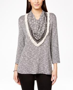 Style & Co. Scoop-neck Top & Printed Scarf, Only At Macy's