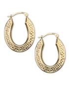 14k Gold Hoop Earrings, Oval Quilt
