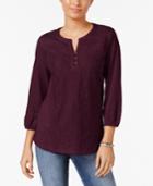 Style & Co Petite Lace-front Henley Top, Created For Macy's
