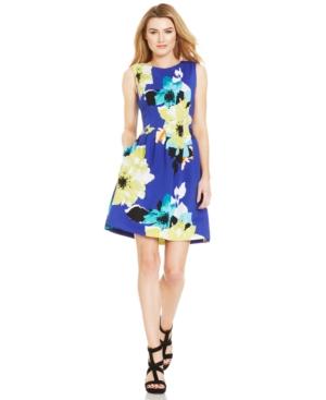 Vince Camuto Floral-print Pleated Scuba Dress