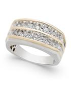 Men's Diamond Two-tone Two-row Ring (1 Ct. T.w.) In 10k White Gold And Yellow Gold