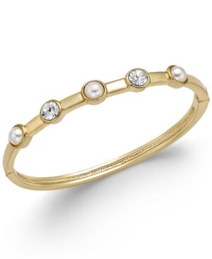 Charter Club Gold-tone Imitation Pearl And Crystal Hinge Bracelet, Only At Macy's