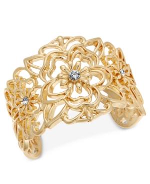 Thalia Sodi Gold-tone Crystal Flower Filigree Cuff Bracelet, Created For Macy's