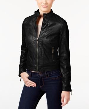 Jou Jou Juniors' Zipper-front Faux-leather Jacket