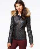 Bar Iii Faux-fur-trim Quilted Faux-leather Jacket
