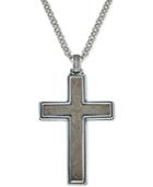Esquire Men's Jewelry Meteorite Cross Pendant Necklace In Sterling Silver, Only At Macy's