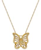 Diamond (1/10 Ct. T.w.) Butterfly Pendant Necklace In 10k Gold