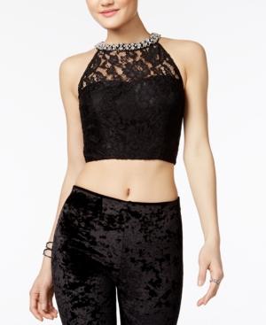 Speechless Juniors' Embellished Lace Crop Top