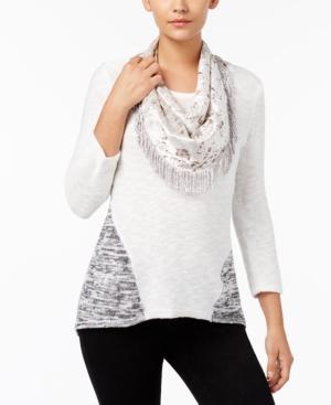 Style & Co Colorblocked Knit Top & Removable Scarf, Created For Macy's