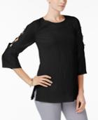 Jm Collection Textured Cutout-sleeve Top, Only At Macy's