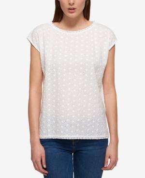Tommy Hilfiger Cotton Eyelet-embroidered Top, Only At Macy's