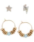Betsey Johnson Crystal Pave Stud And Beaded Hoop Earring
