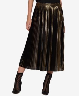 Avec Les Filles Metallic Pleated Skirt