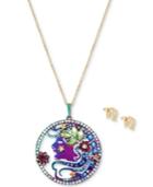 Betsey Johnson Two-tone Multi-stone Virgo Zodiac Pendant Necklace & Stud Earrings