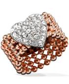 Guess Rose Gold-tone Bead And Silver-tone Pave Heart Stretch Ring
