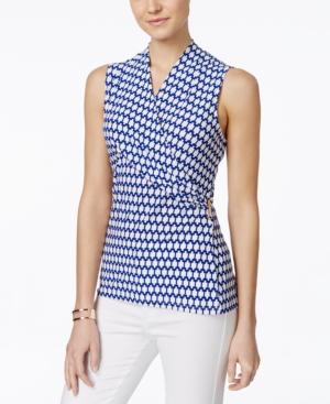 Charter Club Petite Sleeveless Printed Crossover Wrap Top, Only At Macy's