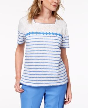 Alfred Dunner Striped Lace Top