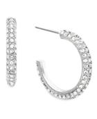 Eliot Danori Earrings, Silver-tone Micro Pave Crystal Hoop Earrings