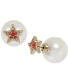 Betsey Johnson Gold-tone Pave Star & Imitation Pearl Front-and-back Earrings