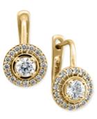 Diamond Halo Leverback Earrings (1/2 Ct. T.w.) In 14k Yellow Gold