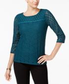 Charter Club 3/4-sleeve Crochet Top, Created For Macy's