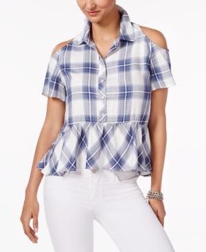 Buffalo David Bitton Satyana Plaid Cold-shoulder Top