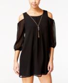 As U Wish Juniors' Cold-shoulder Shift Dress With Necklace