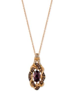 Le Vian Chocolatier Raspberry Rhodolite (1 Ct. T.w.) & Diamond (1/4 Ct. T.w.) Pendant Necklace In 14k Rose Gold