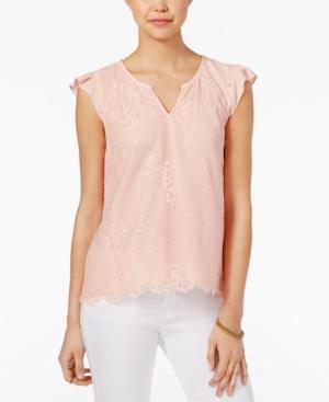 Lily Black Juniors' Lace-front Top, Only At Macy's