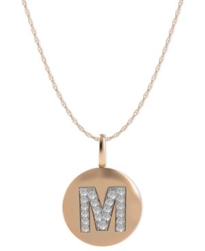 14k Rose Gold Necklace, Diamond Accent Letter M Disk Pendant