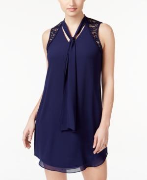 Bcx Juniors' Lace-trim Tie-neck Shift Dress