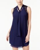 Bcx Juniors' Lace-trim Tie-neck Shift Dress