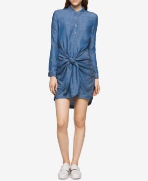 Calvin Klein Jeans High-low Knotted Denim Shirtdress