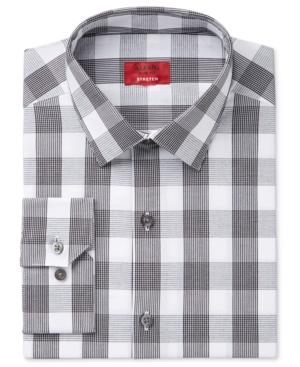 Alfani Men's Slim-fit Stretch Black White Plaid Dress Shirt, Only At Macy's