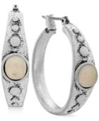 Lucky Brand Silver-tone White Stone Hoop Earrings