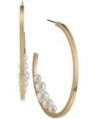 Trina Turk Gold-tone Imitation Pearl Open Hoop Earrings