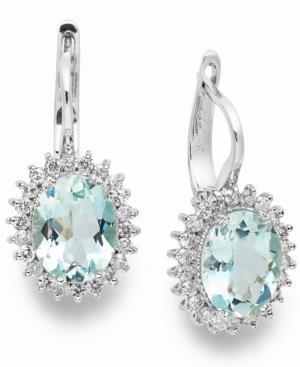 14k White Gold Earrings, Aquamarine (3-3/8 Ct. T.w.) And Diamond (1/2 Ct. T.w.) Leverback Earrings