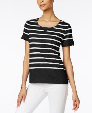 Karen Scott Striped Active Cotton T-shirt, Created For Macy's