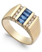 Men's Sapphire (9/10 Ct. T.w.) & Diamond (2/5 Ct. T.w.) Textured Ring In 14k Gold