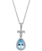 Aquamarine (1-1/4 Ct. T.w.) And Diamond (1/6 Ct. T.w.) Fleur-de-lis Teardrop Pendant Necklace In 14k White Gold