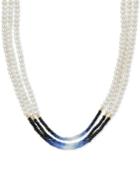 Cultured Freshwater Pearl (4mm) And Sapphire (39-1/2 Ct. T.w.) Necklace In 14k Gold
