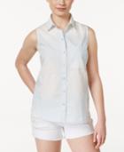 Polly & Esther Juniors' Sleeveless Shadow Stripe Button-down Shirt