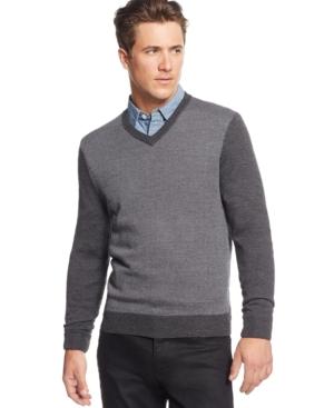 Club Room Big And Tall Merino Wool Herringbone Jacquard V-neck Sweater, Only At Macy's