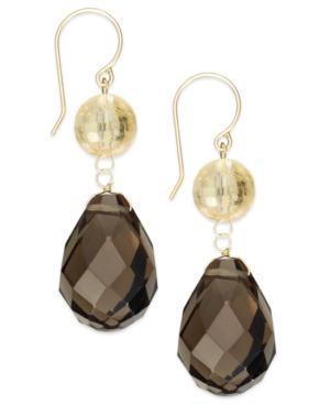 Lemon And Smoky Quartz Drop Earrings In 14k Gold (31 Ct. T.w.)