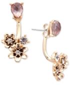 Lonna & Lilly Gold-tone Stone And Flower Front And Back Earrings