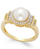 Cultured Freshwater Pearl (8mm) And Diamond (1/3 Ct. T.w.) Ring In 14k Gold